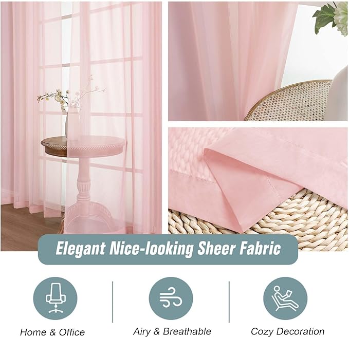 Blush Sheer Curtains 63 Inch Length 2 Panels, Voile Sheer Curtain for Living Room, Breathable Light Filtering Modern Window Treatments, Soft Fabric Dual Rod Pocket Drapes, 2x42Wx63L Inches