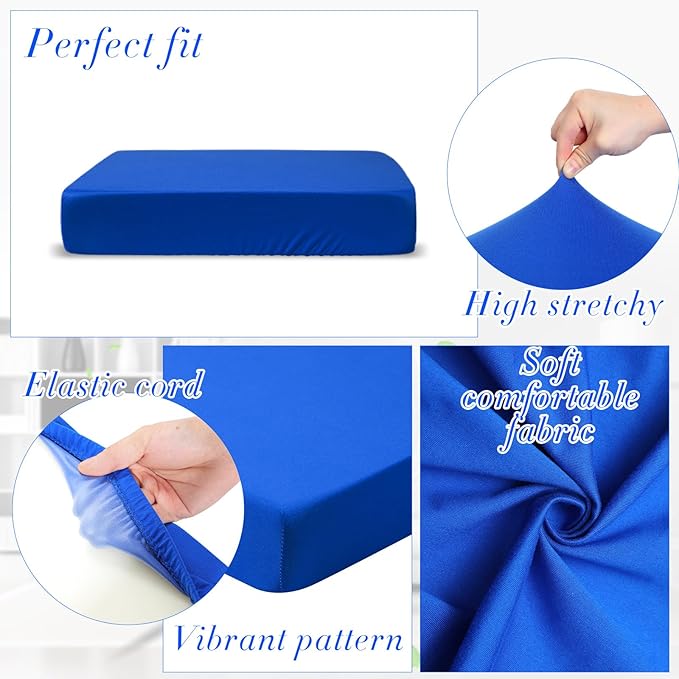 Newwiee Set of 4 Stretch Patio Cushion Covers Sofa Couch Seat Chair Slipcovers Cushion Cover Replacement Furniture Protector for Pets Washable(Royal Blue,Seat Cover,Solid)