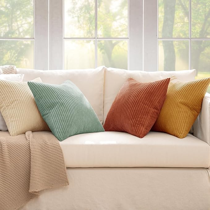 MIULEE Boho Farmhouse Throw Pillow Covers 16x16 Inch Set of 4 Modern Natural Decorative Cushion Covers Soft Corduroy Home Decor for Spring Couch Bed Sofa Living Room Teal-Rust Gradient Series
