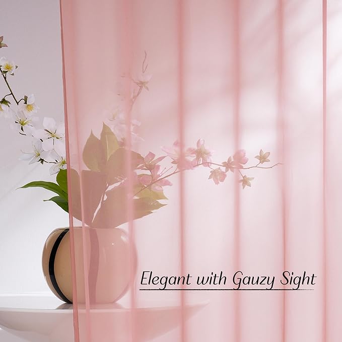 NICETOWN Voile Sheer Baby Pink Curtains for Girls Room, Grommet Light Filtering Sheer Window Treatments Airy & Elegant for Nursery/Bedroom, 2 Panels, W54 x L84