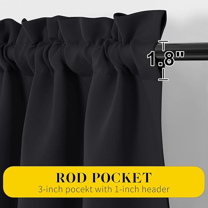 NICETOWN Black Blackout Curtains with Attached Valance, Solid Room Darkening Window Treatment Drapes/Draperies for Bedroom (2 PCs, 52 inches Wide by 45 inches Long)