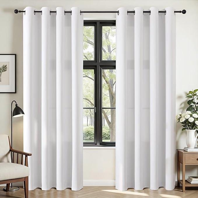 Joydeco Curtains 84 Inches Long 2 Panels Set, Thermal Insulated Long Curtains& Drapes 2 Burg, Room Darkening Drapes for Bedroom Living Room Window (Pure White, W52 x L84 Inch)