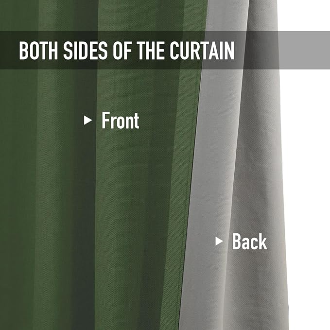 100% Blackout Shield Linen Blackout Curtains for Bedroom, Moss Green Grommet Curtains for Living Room, Thermal Insulated Room Darkening Drapes for Nursery, Boho Home Decor, 50" W x 90" L, 2 Panels