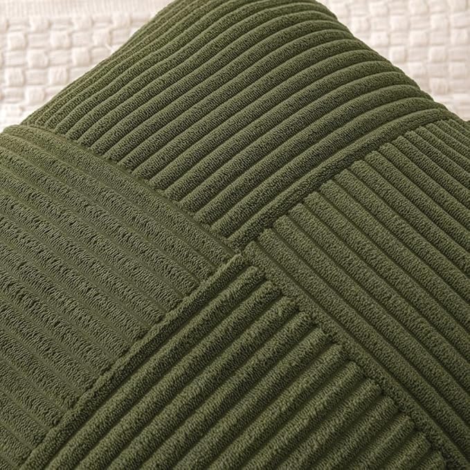 MIULEE Olive Green Decorative Throw Pillow Covers 20x20 Inch for Couch Bed Sofa Spring Decor Pack of 2 Boho Farmhouse Throw Pillows Soft Cross Corduroy Patchwork Textured Cushion Cases