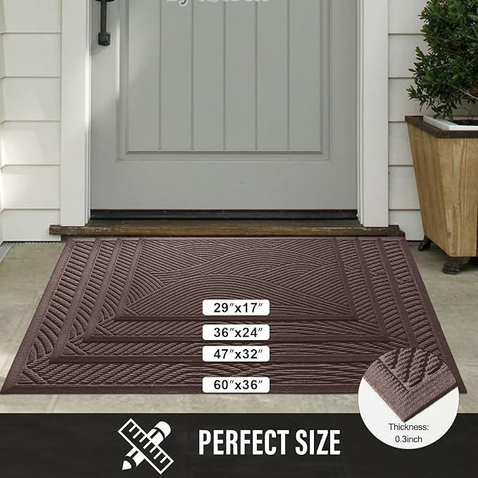 HIYARD Sturdy Front Door Mat, Absorbent Muddy Dirt Resist Welcome Door Mats Outdoor Indoor, Stain and Fade Resistant, Non-Slip Backing Entry Mat Low Profile Doormat for Entryway, 47×32, Coffee