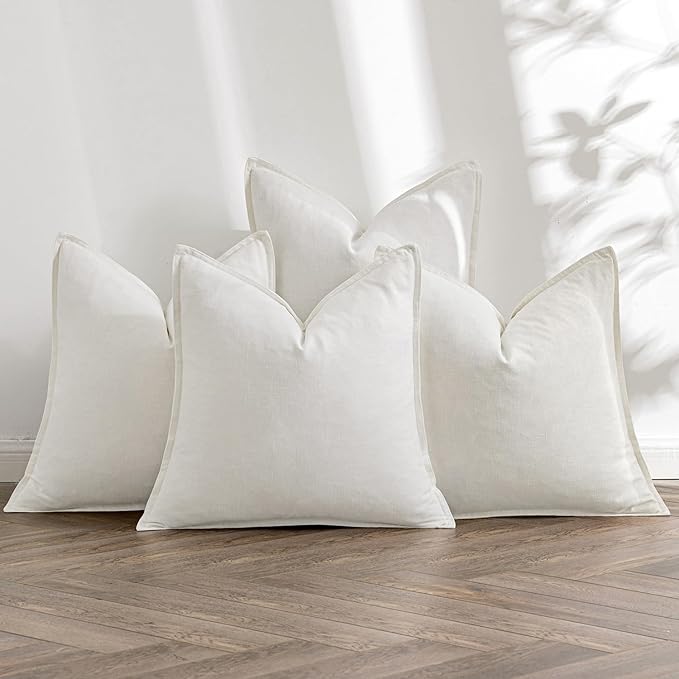 MIULEE Cream Linen Pillow Covers Pack of 4 Decorative Natural Solid Throw Pillow Covers Soft Accent Boho Farmhouse Couch Pillowcases Modern Spring Home Decors for Living Room Bed Sofa 20x20 Inch