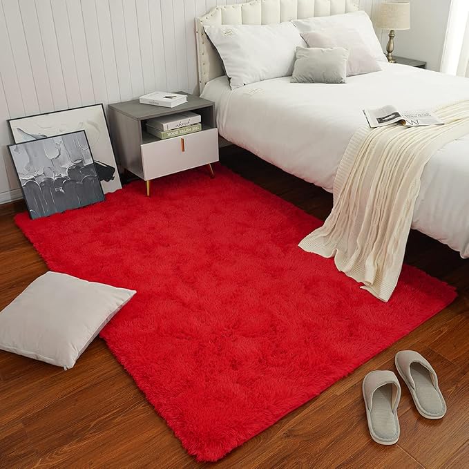 Chicrug Soft Area Rugs for Bedroom Living Room Plush Fluffy Rug 9x12 Feet, Shag Furry Area Rug Carpet Non Shedding for Nursery Children Kids Girls Room Home Decorative, Red