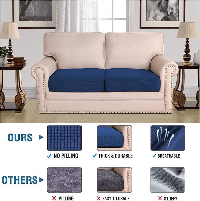 H.VERSAILTEX High Stretch Couch Cushion Covers,Chair Sofa Seat Slipcovers Couch Cushion Cover Stretch Furniture Protector for Kids, Pets(2 Packs Cushion Loveseat Covers, Navy)