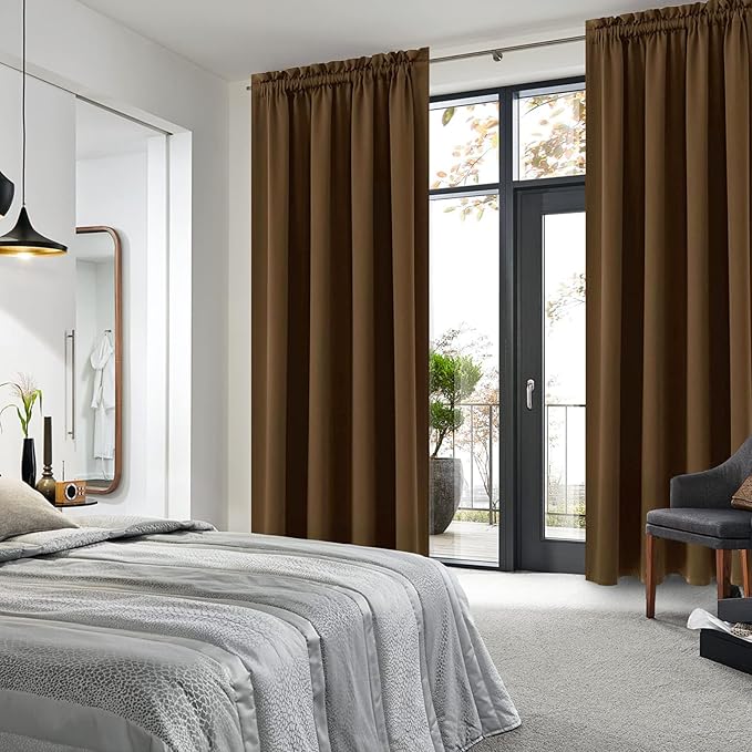 DWCN Blackout Curtains Room Darkening Thermal Insulated Bedroom Curtains Window Curtain Panels, 52 x 84 inches Long, Set of 2 Brown Rod Pocket Drapes