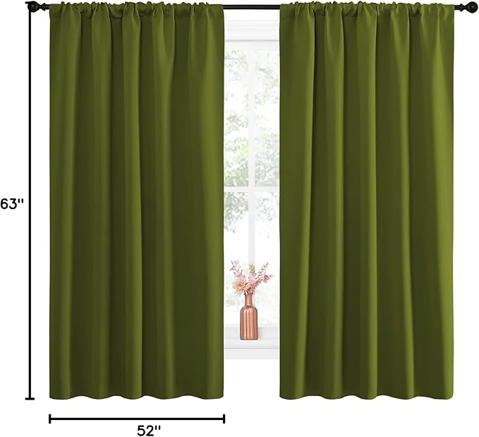 NICETOWN Blackout Draperies and Curtains, Thermal Insulated Window Decoration Blackout Drapes for Kid's Room (Olive Green, 1 Pair, 52 x 63 inches)
