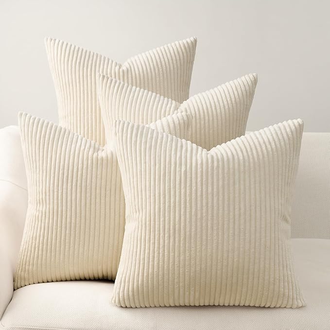 Topfinel Decorative Beige Throw Pillow Covers Cushion Cases, Set of 4 Soft Velvet Modern Double-Sided Designs, Natural Home Decor, Pillow Inserts Not Included (12x12 inch)