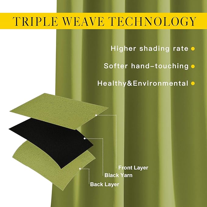 NICETOWN Fresh Green Room Darkening Curtains 102 inch Length, Grommet Energy Saving Thermal Drapes Sound Reducing Heat Blocking Window Treatments for Living Room, 2 Panels, W52 x L102