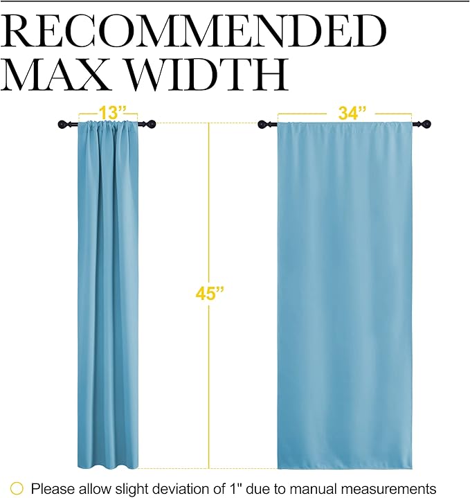 NICETOWN Kitchen Curtains, Short Blackout Curtains & Drapes, Home Decoration Privacy Thermal Insulated Curtains for Unicorn Theam Room (Teal Blue, 34" Wide, 45" Long, 2 PCs)