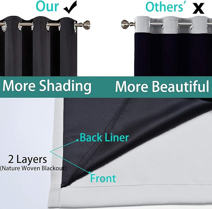 Yakamok 90 Inch Long 100% Blackout Curtains for Bedroom, 2 Thick Layers Thermal Insulated Grommet Total Blackout Drapes with Black Liner for Living Room (52Wx90L,Light Grey, 2 Panels)
