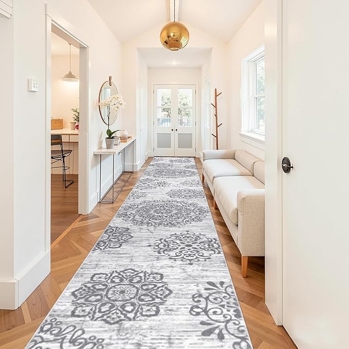 HEBE Hallway Runner Rug 3'x20' Washable Vintage Distressed Area Rugs Non Slip Laundry Rug Runner Boho Floor Carpet Runners for Hallways Entryway Laundry Room Kitchen Bathroom