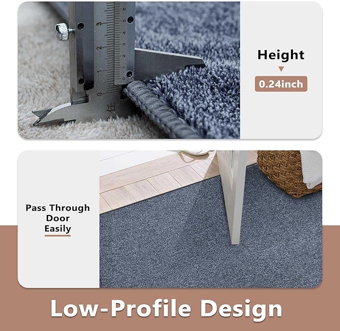 FinRèc 8x10 Washable Area Rugs for Bedroom Living Room, Low Pile Thin Rug Solid Color, Non-Slip Carpet Indoor for Home Decor (Navy Blue)