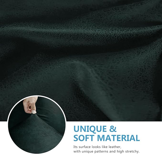 Leather Look Couch Cushion Covers Sofa Seat Slipcovers Sets Couches Furniture Protector for Sectional Armchair Loveseat Pets Kids Stretch Spandex Fabric (2 Cushion Sofa, Dark Green)