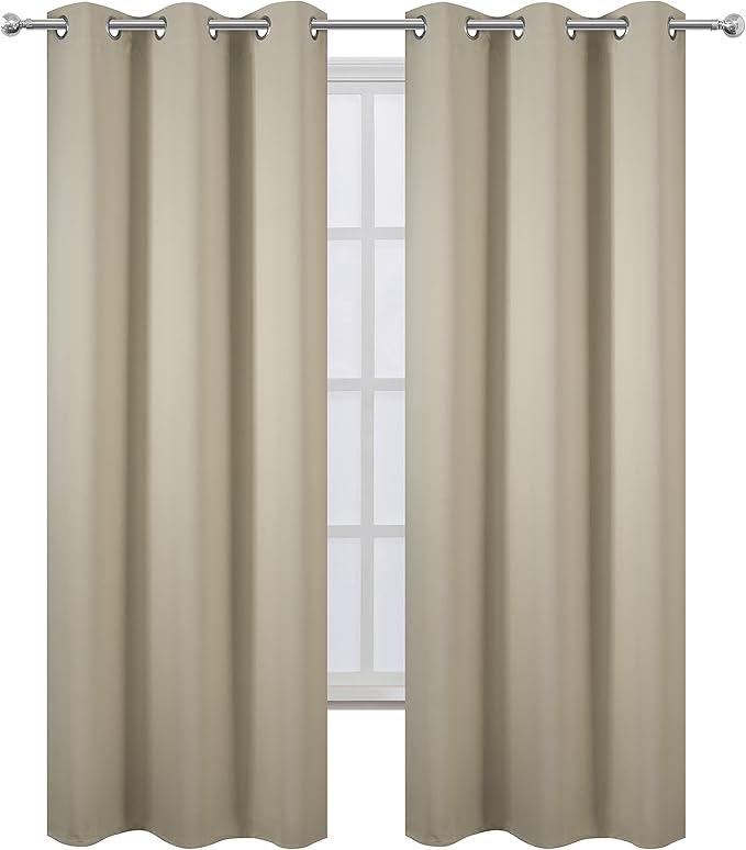 LEMOMO Blackout Curtains 42 x 95 inch/Beige Curtains Set of 2 Panels/Thermal Insulated Room Darkening Bedroom Curtains