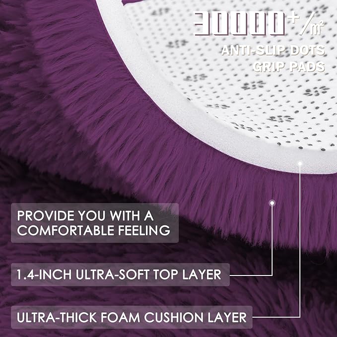 OLANLY Dark Purple Round Rugs for Bedroom - Machine Washable, 4 ft Circle Area Rugs for Living Room, Soft and Fluffy Shaggy Carpet for Teen Girl and Boys, Nursery Rooms, Dorms, Home Decor Aesthetic