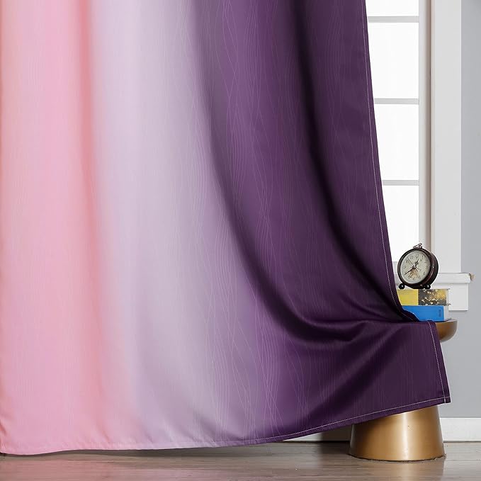 Ombre Pink and Purple Blackout Curtains 84 Inches Long, Full Room Darkening Curtains for Bedroom, Completely Light Blocking Grommet Thermal Insulated Gradient Drapes for Kids Room,42x84 Inch, 2 Panels