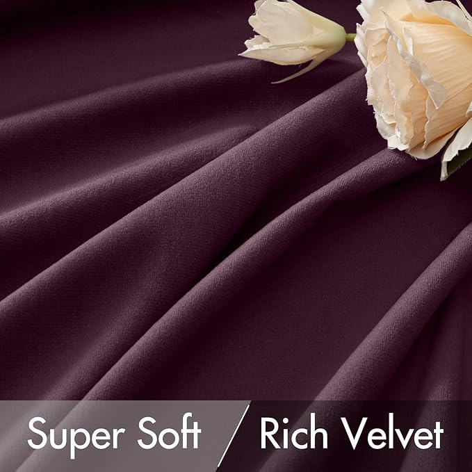 MIULEE Dark Purple Velvet Curtains 96 inches - Luxury Blackout Curtains for Bedroom Living Room Thermal Insulated Super Soft Window Drapes Rod Pocket & Back Tab, W52 x L96 inches, 2 Panels