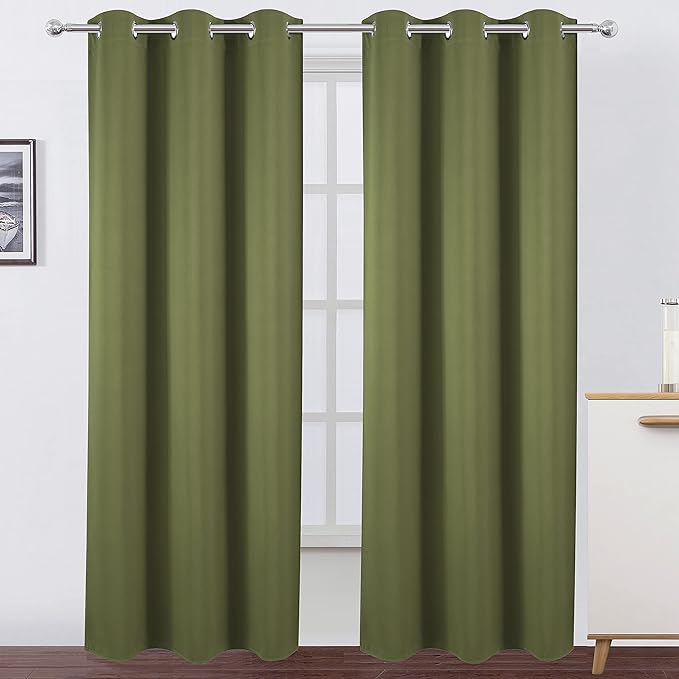 LEMOMO Blackout Curtains 38 x 84 inch/Olive Green Curtains Set of 2 Panels/Thermal Insulated Room Darkening Bedroom Curtains