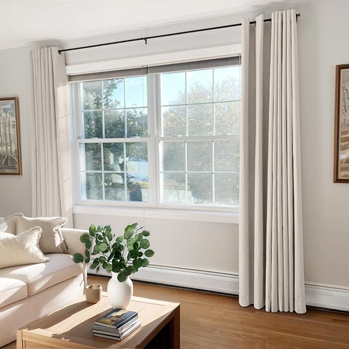 100% Blackout Curtains 63 Inch Length Linen Textured Blackout Curtains for Bedroom Grommet Curtains for Living Room Window Treatment Curtain Drapes(50"W x 63"L, 2 Panels, Beige)