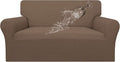 Easy-Going 100% Waterproof Loveseat Couch Cover, Dual Waterproof Sofa Cover, Stretch Jacquard Sofa Slipcover, Leakproof Furniture Protector for Kids, Pets, Dog and Cat (Loveseat, Brown)