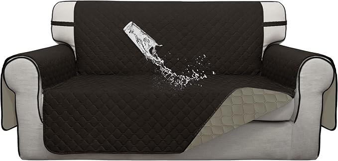 ISSUNTEX Double Protection 100% Waterproof Loveseat Sofa Covers for Living Room, Couch Covers for 2 Cushion Couch Sofa, Reversible Furniture Protector Sofa Cover for Dogs (Loveseat, Chocolate/Beige)