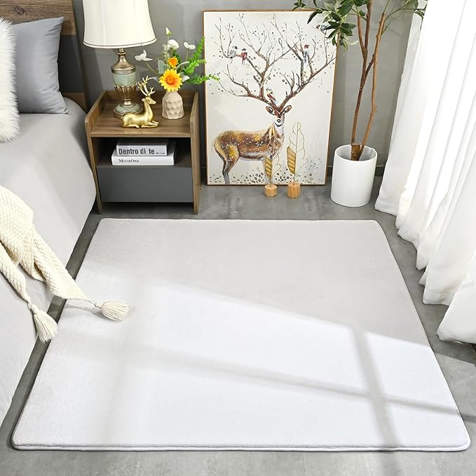Amearea 4x4 Square Area Rugs for Bedroom Living Room, Modern White Thickened Memory Foam Rug, Fluffy Indoor Washable Rug Non Slip Minimalist Carpet for Entryway Kids Boys Girls Dorm Nursery Room Decor