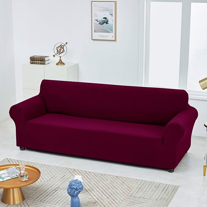 Joccun Christmas Stretch Loveseat Couch Cover Slipcover, 1-Piece Sofa Cover for 2 Cushion Couch Spandex Jacquard Washable Furniture Protector Cover for Living Room,Kids,Pets（Loveseat,Burgundy）