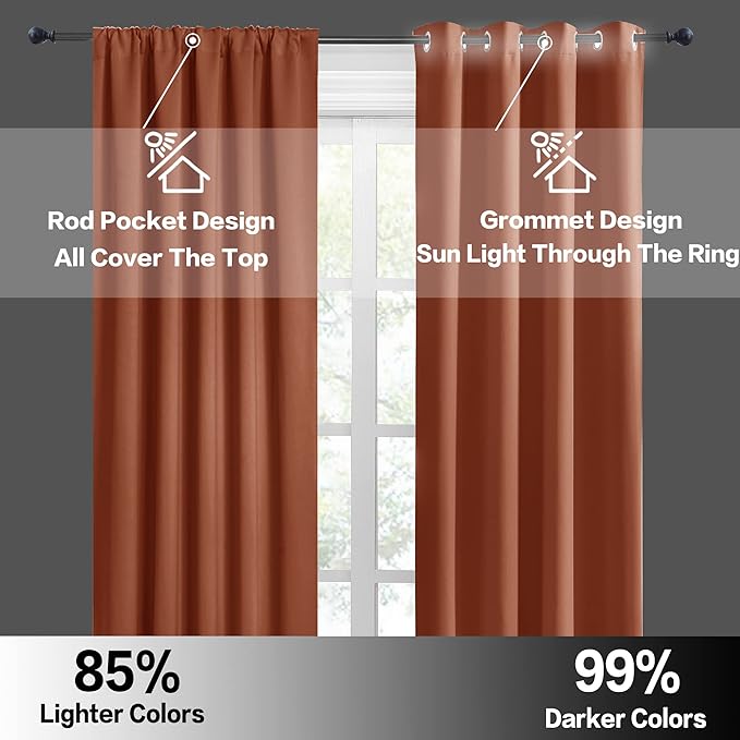 RYB HOME Basement Bathroom Kitchen Cafe Blackout Privacy Curtains, Short Insulating Light UV Heat Blocking Privacy Curtain Tiers for Laundry Room, Width 34 by Length 30, Burnt Orange, 2 Panels