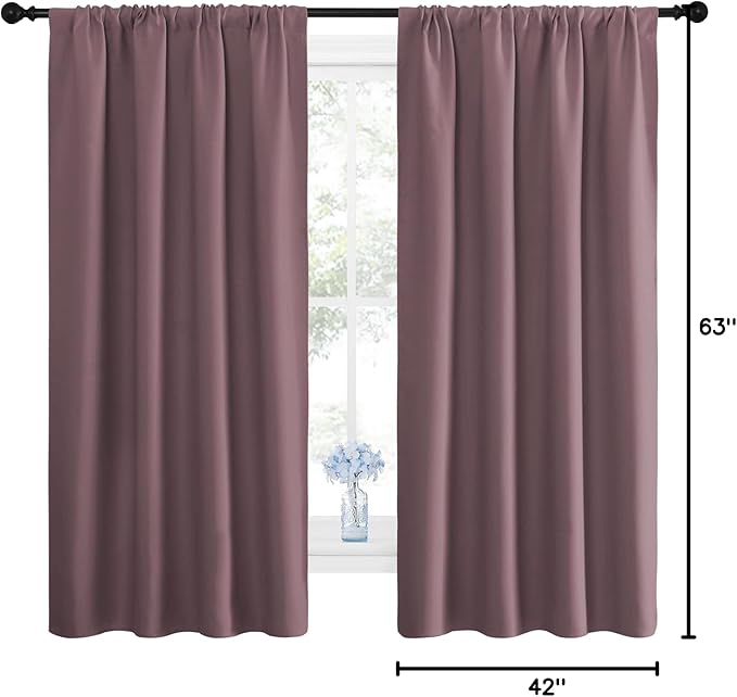 NICETOWN Blackout Curtains for Living Room, Darkening Window Curtain Panels, Easy-Care Solid Thermal Insulated Draperies/Drapes for Daughter Room (Dry Rose, 2 Panels, 42 by 63)