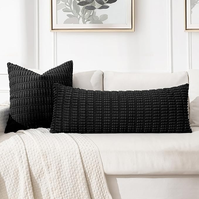 MIULEE Pack of 1 Black Long Body Lumbar Decorative Throw Pillow Cover 14x36 Inch for Halloween Bed Couch Sofa Living Room Soft Boho Pillow Cover Modern Farmhouse Home Decor