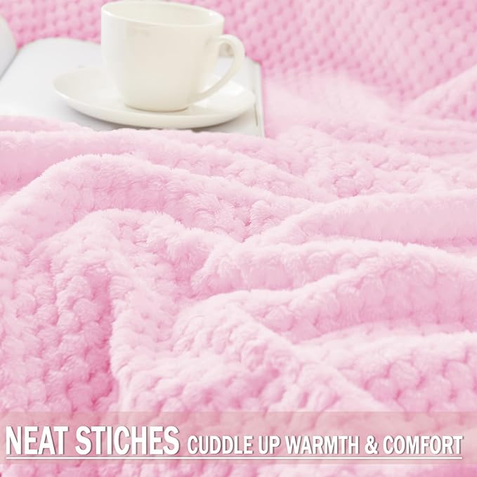 Exclusivo Mezcla Fleece Throw Blanket Extra Large, Super Soft and Warm Blankets for Couch, Sofa and Bed Waffle Textured, Cozy, Fuzzy and Lightweight (Light Pink, 50x70 Inches)