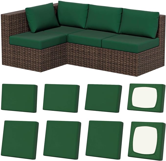 8Pcs Stretch Patio Cushion Covers, Outdoor Couch & Sofa Replacement Slipcovers for Patio Furniture Cushion Covers, Washable Reusable Furniture Protector