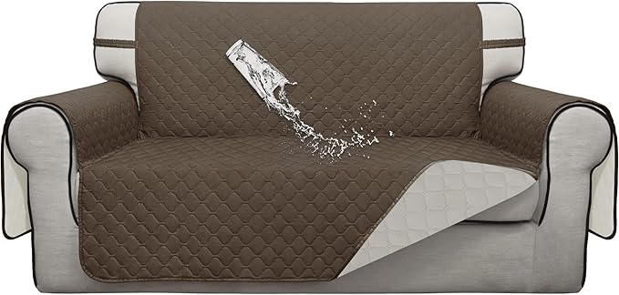 ISSUNTEX Double Protection 100% Waterproof Loveseat Sofa Covers for Living Room, Couch Covers for 2 Cushion Couch Sofa, Reversible Furniture Protector Sofa Cover for Dogs (Loveseat, Camel/Ivory)