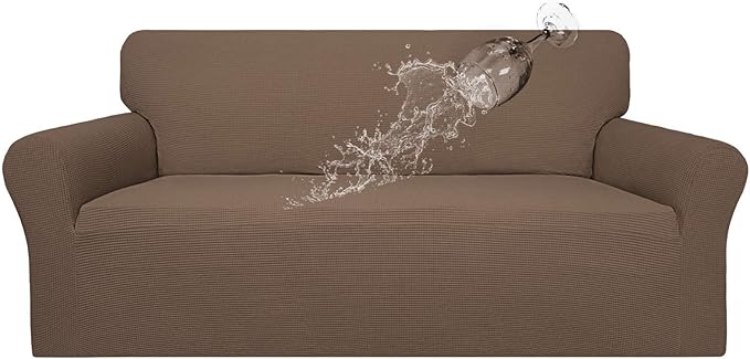 Easy-Going 100% Waterproof Couch Cover, Dual Waterproof Sofa Cover, Stretch Jacquard Sofa Slipcover, Leakproof Furniture Protector for Kids, Pets, Dog and Cat (Sofa, Brown)