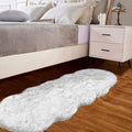 Goolela Faux Sheepskin Rug 2x6 Fluffy Fuzzy Furry Runner for Bedroom Bedside Plush - White with Grey Tips - Sheepskin