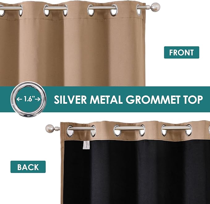 ChrisDowa 100% Blackout Curtains for Bedroom with Black Liner, 2 Thick Layers Total Blackout Thermal Insulated Grommet Small Window Curtains 2 Panels Set (Cappuccino, 42 x 45 Inch)