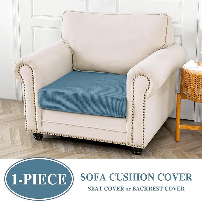 Couch Cushion Cover Seat Cushion Cover Stretch Armchair Cover Separate Sectional Sofa Slipcovers Furniture Protector(1 Piece for Seat or Sofa Backrest, Blue)