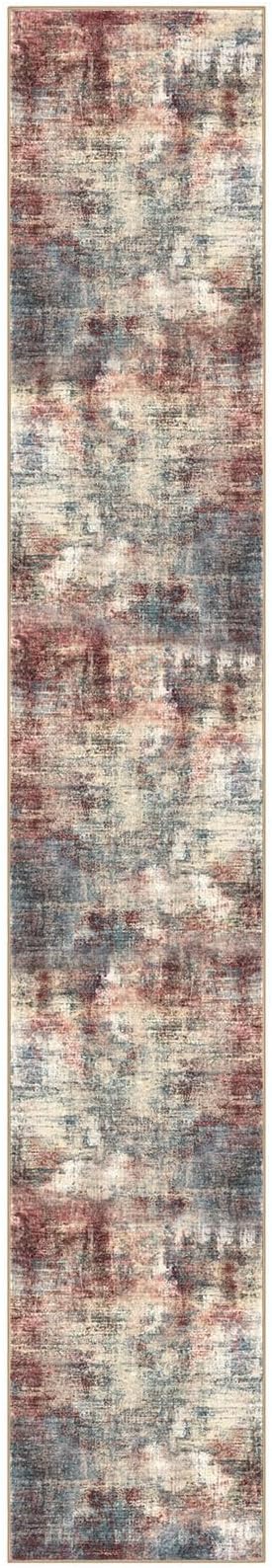 IOHOUZE Abstract Runner Rug 3x18 Ft Washable Runners for Hallways, Non Slip Kitchen Runner Printed Faux Wool Entryway Runner Indoor, Modern Abstract Floor Carpet for Hall Stair, Red/Multi