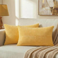Fancy Homi 2 Packs Yellow Lumbar Decorative Throw Pillow Covers 12x20 Inch for Living Room Couch Bed Sofa, Farmhouse Boho Home Decor, Soft Striped Corduroy Rectangle Accent Cushion Case 30x50 cm