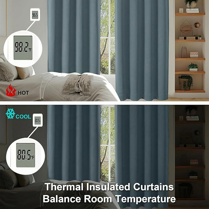 Simplebrand Blackout Extra 10ft Curtains for Patio 120 Inches Long 2 Panels Set, Solid Thermal Insulated Energy Saving Rod Pocket Window Treatment Curtains Blackout Drapes, 50" Wx120 L, Dark Green