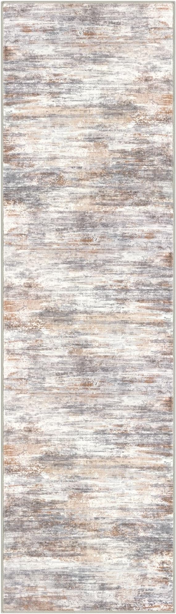 KOZYFLY Modern Abstract Washable Rug Runner 2x7 Hallway Runner Rug Non-Slip Soft Kitchen Runner Rugs, Print Multi Grey/Orange Striped Carpet Runner for Entryway Bathroom