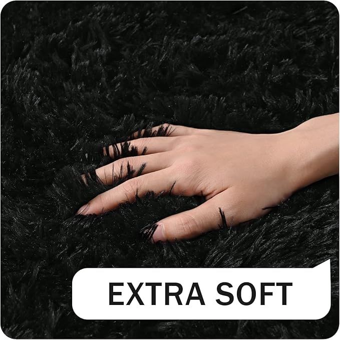 Amearea Premium Soft Fluffy Area Rug Modern Shag Carpet, 3x5 Feet, Fuzzy Shaggy Rugs for Bedroom Living Room Teen Apartment Decor, Comfortable Indoor Furry Dorm Carpets, Black