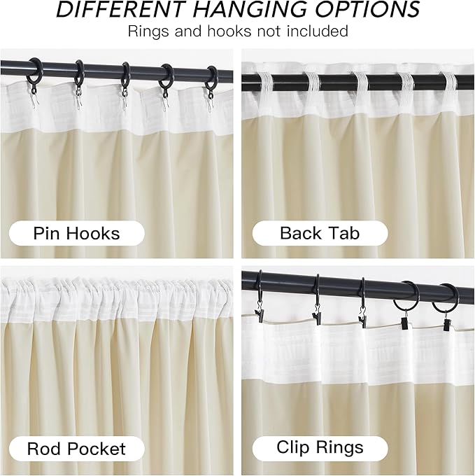 RYB HOME Beige Velvet Curtains 102 inches with Hook Belt, Soft Fabric Room Darkening Thermal Insulated Luxurious Home Decor Curtains for Living Room Bedroom, W 52" x L 102", 2 Panels Set