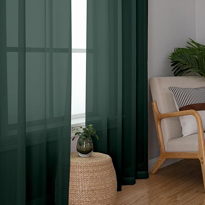 OWENIE Green Sheer Curtains 78 Inches Long for 2 Panels Set for Christmas, Solid Light Filtering Fimly Voile Sheer Curtains for Living Room Bedroom, Hunter Green, 42" x78
