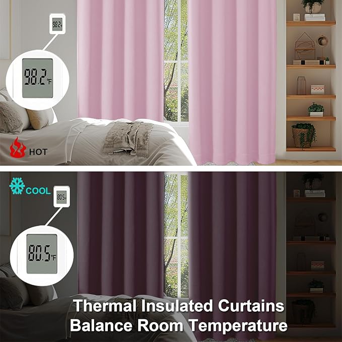 Simplebrand Ava Pink Blackout Curtains for Bedroom 72 Inch Length 2 Panels Set, Privacy Thermal Insulated Rod Pocket Door Window Curtains for Patio French Front Door, W40 x L72 Inch