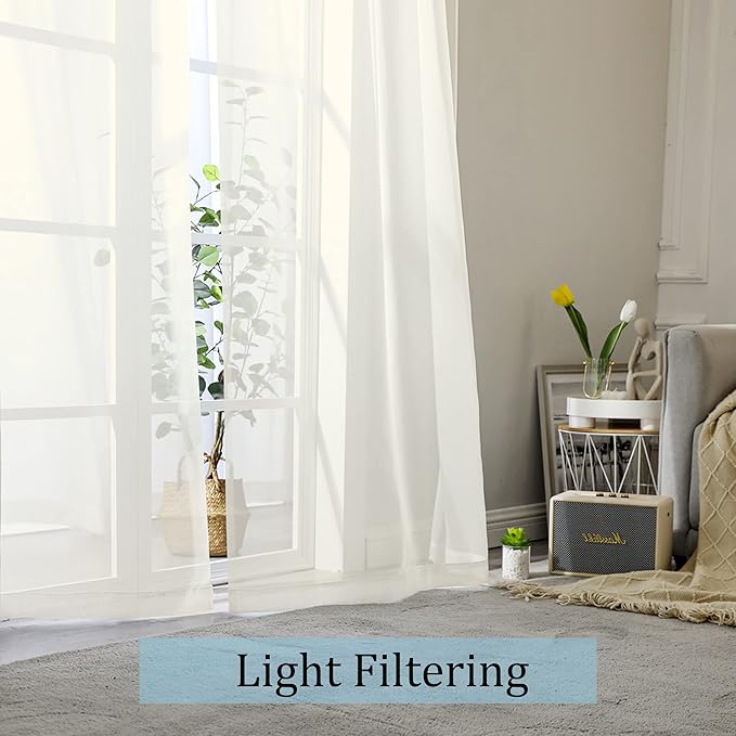 OWENIE Sheer Curtains 90 Inches Long, Elegant Sheer Curtains for Bedroom, Window Voile Sheer Curtain Panels/Drapes/Treatment for Living Room, 2Pcs, Each 42" W x 90" L, Ivory